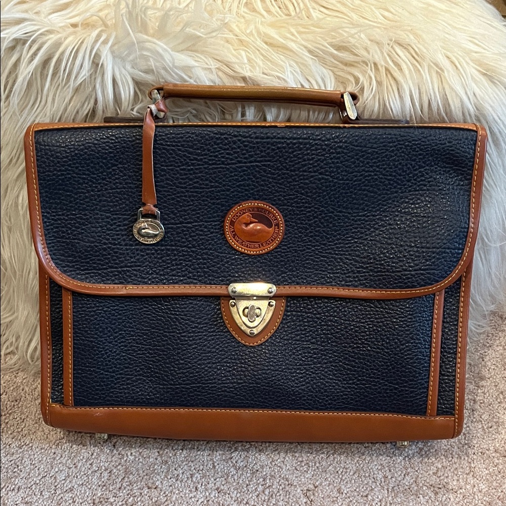 Dooney & Bourke Navy and Tan Pebble Leather Laptop / Briefcase - Picture 2 of 16